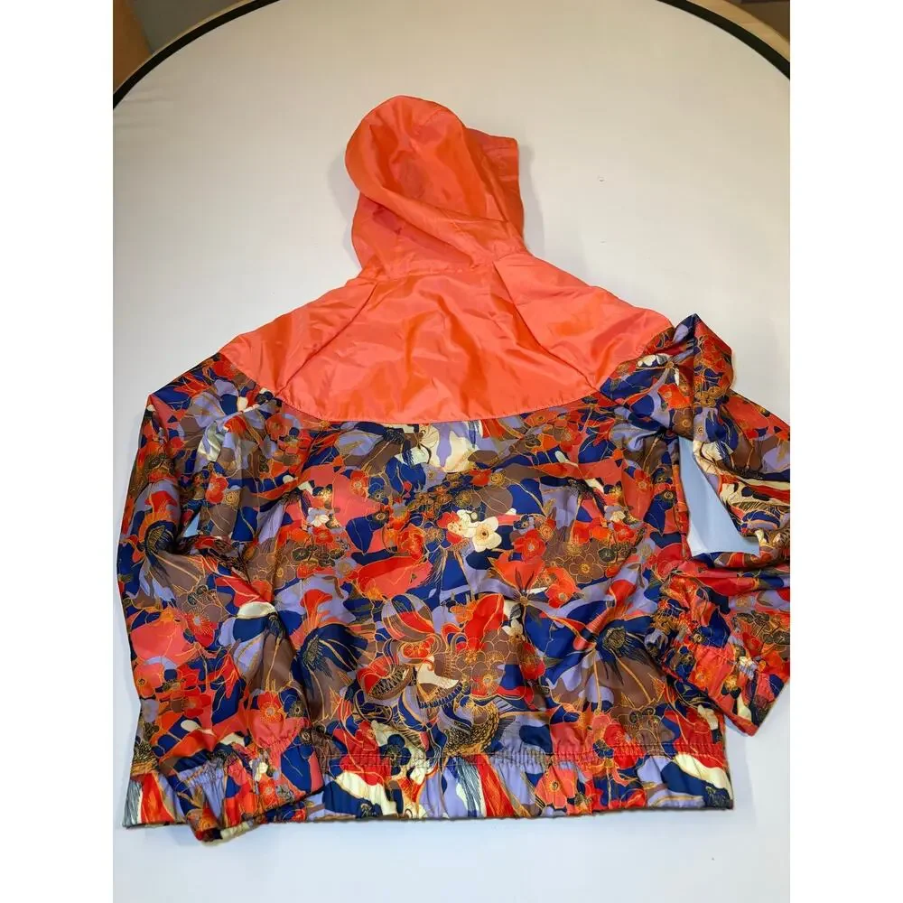 Nike Girls Floral Windrunner Coral Orange Blue Print Windbreaker Jacket